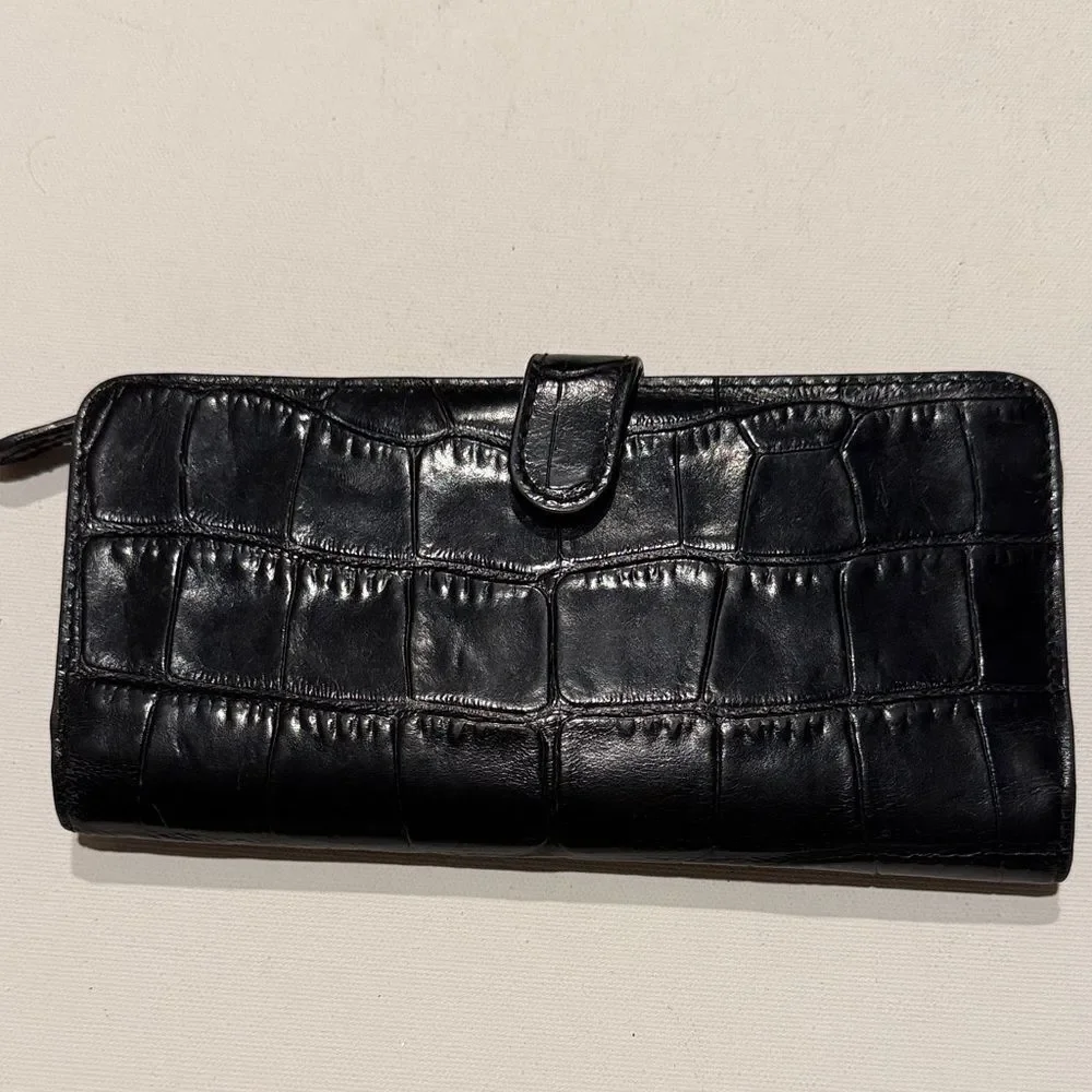 Coach Black Croc-Embossed Leather Clutch